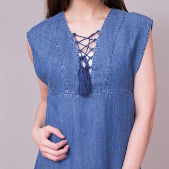 Knot Sisters Dress Lace Up Denim Thalia - Picture 4 of 9